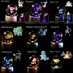 Esfera de cristal 3D con luz LED multicolor – Personajes Pokémon grabados con láser, ideal para coleccionistas y regalos temáticos
