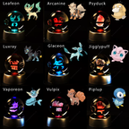 Esfera de cristal 3D con luz LED multicolor – Personajes Pokémon grabados con láser, ideal para coleccionistas y regalos temáticos