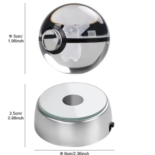 Esfera de cristal 3D con luz LED multicolor – Personajes Pokémon grabados con láser, ideal para coleccionistas y regalos temáticos